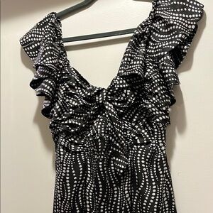 Cinq a Sept Black and White Floral Print Ruffle Maxi Dress 4